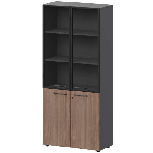 Шкаф высокий закрытый с стеклом в алюминиевой раме СМШ58.28F.38RS(Ч) Темный шимо-Графит F0000038167