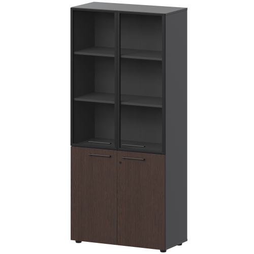 Шкаф высокий закрытый с стеклом в алюминиевой раме СМШ58.28F.38RS(Ч) Дуб венге-Графит F0000038151